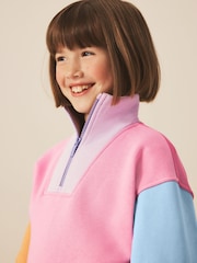 Little Bird by Jools Oliver Rainbow Colourblock 1/4 Zip Sweat Top and Short 2 Piece Set - Image 4 of 13