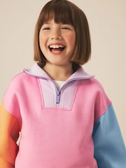 Little Bird by Jools Oliver Rainbow Colourblock 1/4 Zip Sweat Top and Short 2 Piece Set - Image 5 of 13