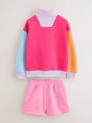 Little Bird by Jools Oliver Rainbow Colourblock 1/4 Zip Sweat Top and Short 2 Piece Set - Image 9 of 13