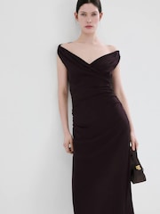 Mango Brown Sleeveless Ruched Mesh Dress - Image 2 of 6