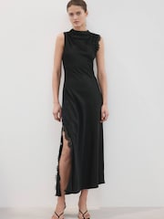 Mango Black Sleeveless Lace Trim Maxi Dress - Image 1 of 6