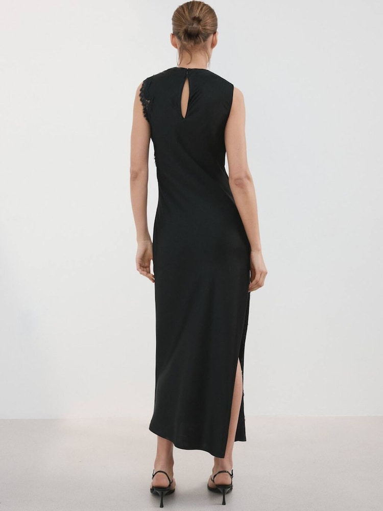 Mango Black Sleeveless Lace Trim Maxi Dress - Image 2 of 6