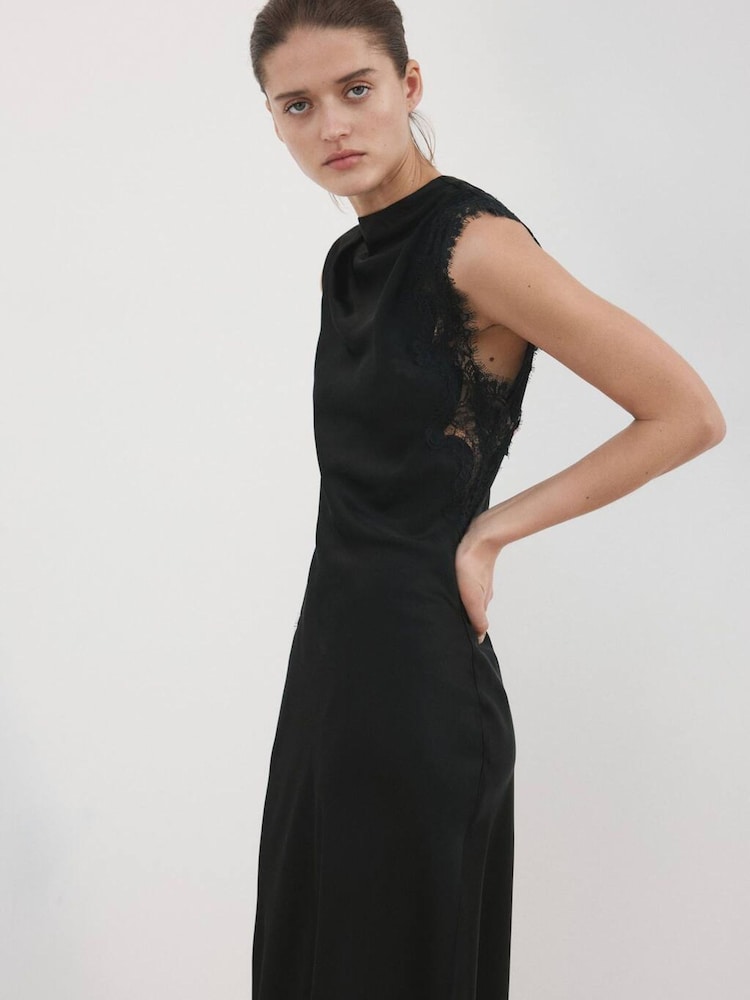 Buy Mango Black Sleeveless Lace Trim Maxi Dress from the Next UK online shop