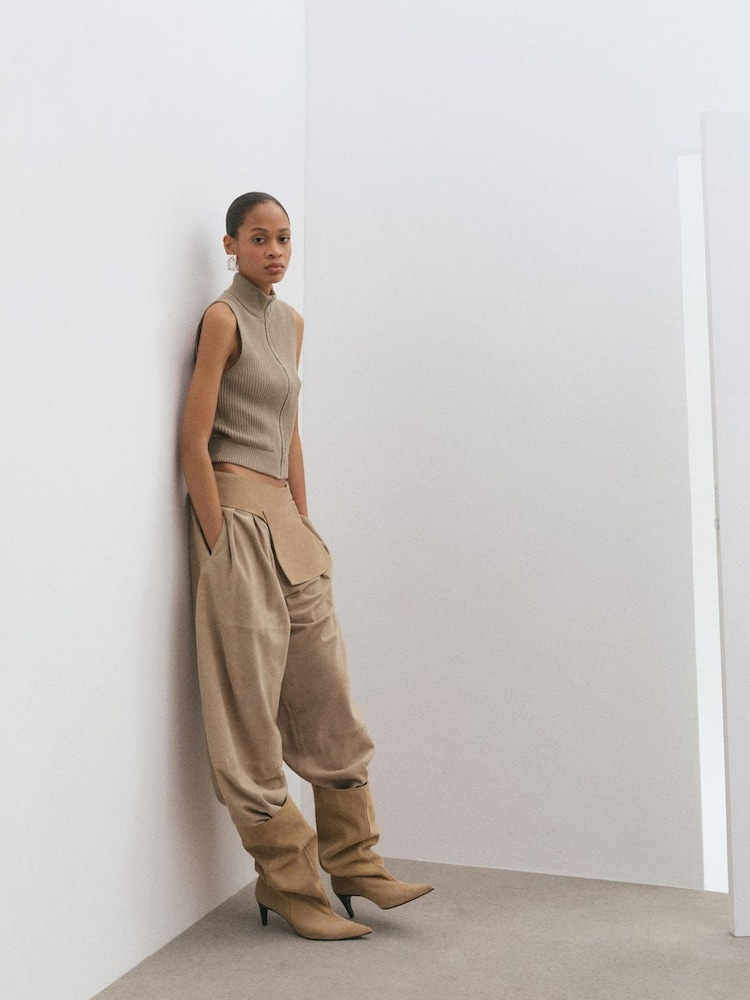 Mango Nude Zip Up Ribbed Cut Out Top - Image 2 of 4 Mango Nude Zip Up Ribbed Cut Out Top - Image 2 of 4