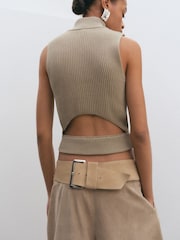 Mango Nude Zip Up Ribbed Cut Out Top - Image 4 of 4