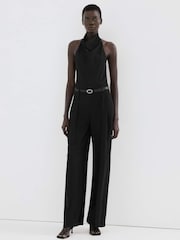 Mango Black Belted Halter Jumpsuit - Image 1 of 5