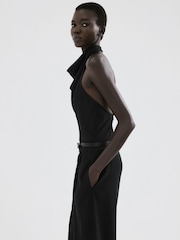 Mango Black Belted Halter Jumpsuit - Image 3 of 5