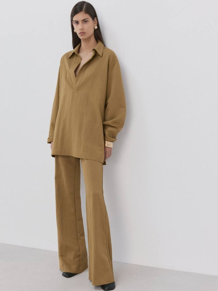 Mango Nude Collared Long Sleeve Shirt - Image 1 of 5