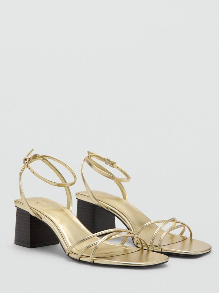 Mango Gold Strappy Block Heels - Image 1 of 3