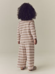 Neutral/Cream Stripe Ribbed Raglan Cardigan and Wide Leg Trousers Set (3mths-7yrs) - Image 2 of 8