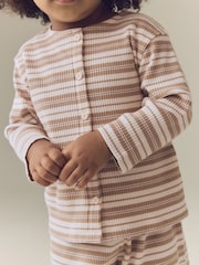Neutral/Cream Stripe Ribbed Raglan Cardigan and Wide Leg Trousers Set (3mths-7yrs) - Image 3 of 8
