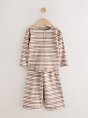 Neutral/Cream Stripe Ribbed Raglan Cardigan and Wide Leg Trousers Set (3mths-7yrs) - Image 4 of 8