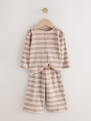 Neutral/Cream Stripe Ribbed Raglan Cardigan and Wide Leg Trousers Set (3mths-7yrs) - Image 5 of 8
