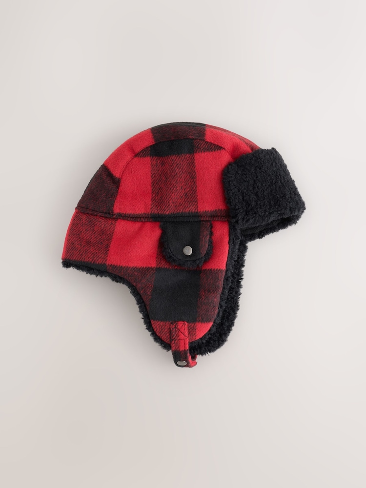 Red/Black Buffalo Check Trapper Hat - Image 1 of 3 Red/Black Buffalo Check Trapper Hat - Image 1 of 3