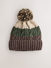 Brown/Khaki Green Stripe - Thinsulate Bobble Hat - 5суретінің 3 суреті