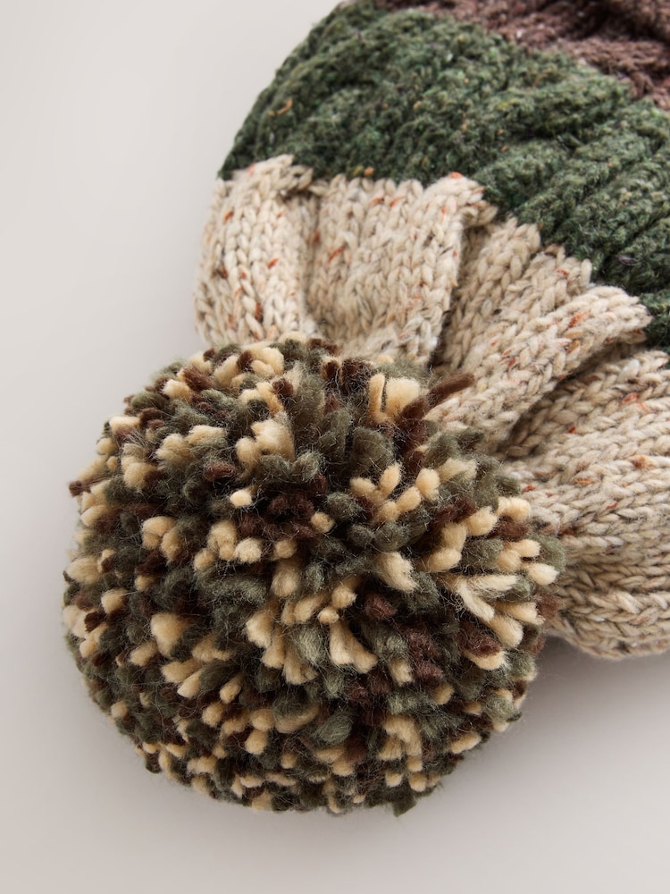 Brown/Khaki Green Stripe - Thinsulate Bobble Hat - 5суретінің 5 суреті Brown/Khaki Green Stripe - Thinsulate Bobble Hat - 5суретінің 5 суреті