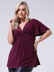 Yours Curve Purple London Angel Sleeve Knot Front Top - Image 1 of 5