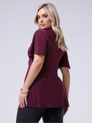 Yours Curve Purple London Angel Sleeve Knot Front Top - Image 2 of 5