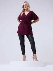 Yours Curve Purple London Angel Sleeve Knot Front Top - Image 3 of 5