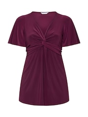 Yours Curve Purple London Angel Sleeve Knot Front Top - Image 5 of 5