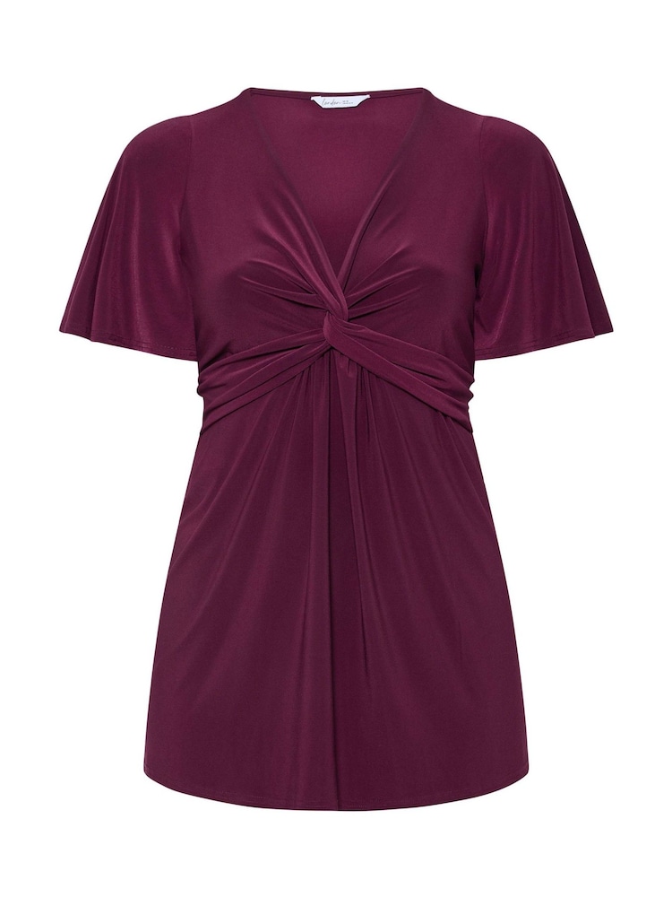 Yours Curve Purple London Angel Sleeve Knot Front Top - Image 5 of 5