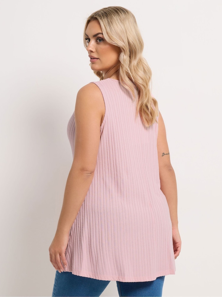 Yours Curve Pink Ribbed Soft Touch Vest - Image 2 of 5