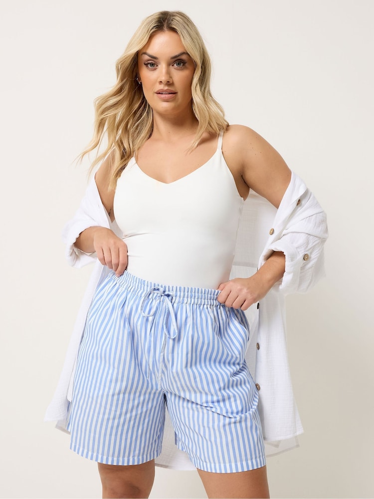 Yours Curve Blue Striped Woven Shorts - Image 1 of 5