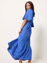 PixieGirl Petite Blue Textured Asymmetric Midi Dress - Image 2 of 5