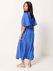 PixieGirl Petite Blue Textured Asymmetric Midi Dress - Image 3 of 5
