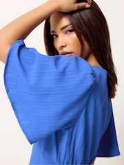 PixieGirl Petite Blue Textured Asymmetric Midi Dress - Image 4 of 5