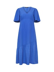 PixieGirl Petite Blue Textured Asymmetric Midi Dress - Image 5 of 5