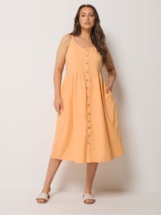 Yours Curve Orange Linen Blend Button Sundress - Image 1 of 5