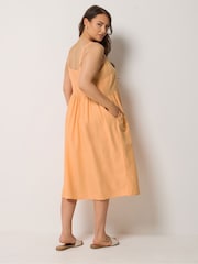 Yours Curve Orange Linen Blend Button Sundress - Image 2 of 5