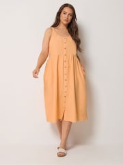 Yours Curve Orange Linen Blend Button Sundress - Image 3 of 5