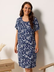 Yours Curve Blue Summer Celestial Placket Nightdress - Image 1 of 5