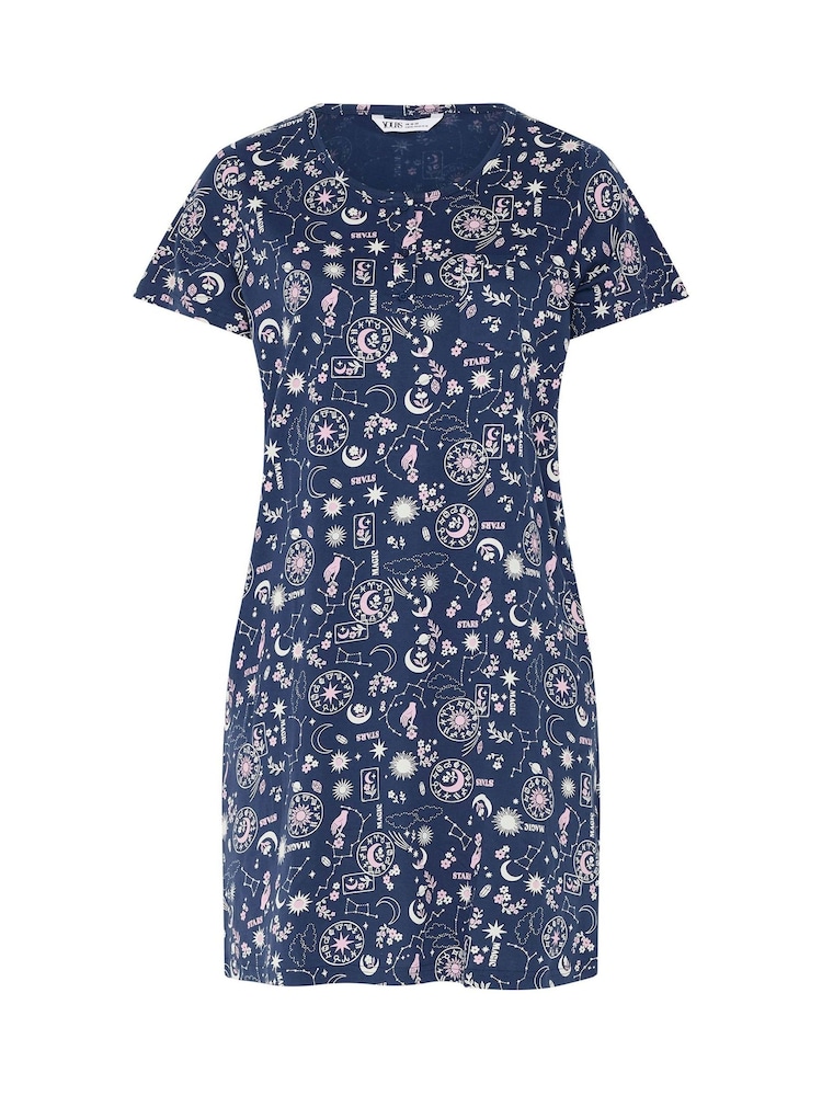 Yours Curve Blue Summer Celestial Placket Nightdress - Image 5 of 5