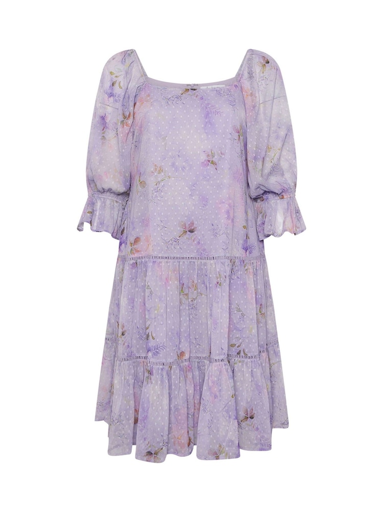 Yours Curve Purple London Floral Cold Shoulder Midi Dress - Image 5 of 5