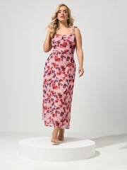 Yours Curve Pink London Keyhole Ruffle Cami Dress - Image 1 of 5