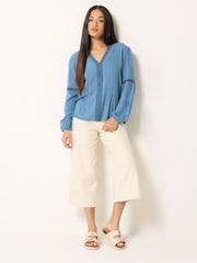 M&Co Blue Pintuck Trim Long Sleeve Blouse - Image 2 of 5