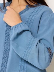 M&Co Blue Pintuck Trim Long Sleeve Blouse - Image 4 of 5