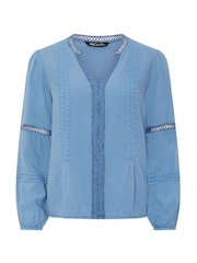 M&Co Blue Pintuck Trim Long Sleeve Blouse - Image 5 of 5