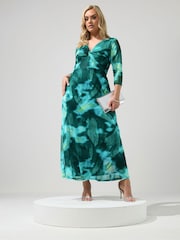 Yours Curve Green London Mesh Knot Dress - Image 1 of 5