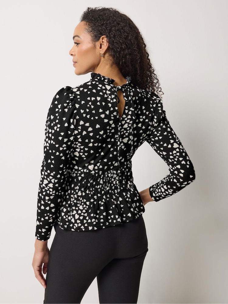 M&Co Black And White Spots Shirred Top - Image 2 of 6