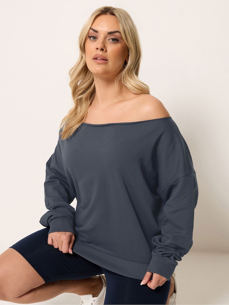 Yours Curve Blue Off The Shoulder Sweat Top - Image 1 of 5