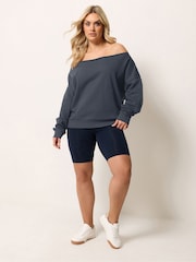 Yours Curve Blue Off The Shoulder Sweat Top - Image 2 of 5