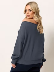 Yours Curve Blue Off The Shoulder Sweat Top - Image 3 of 5