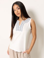 M&Co White Petite Embroidered Notch Neck Top - Image 1 of 5