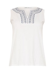 M&Co White Petite Embroidered Notch Neck Top - Image 5 of 5