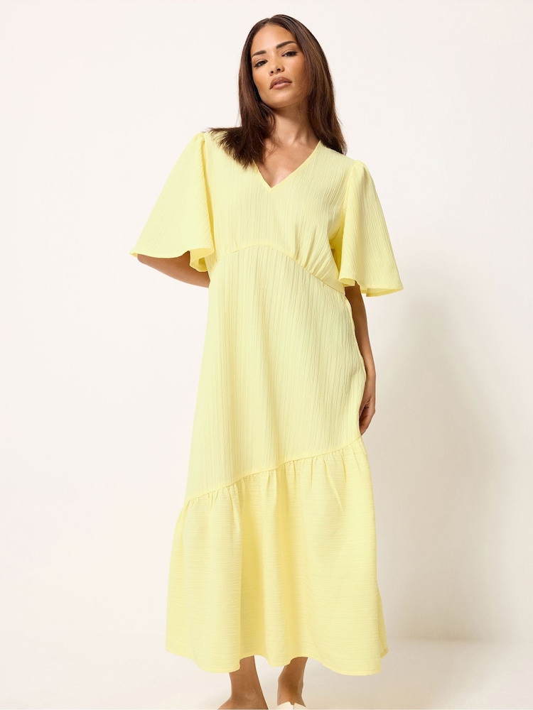 PixieGirl Petite Yellow Textured Asymmetric Midi Dress - Image 1 of 5