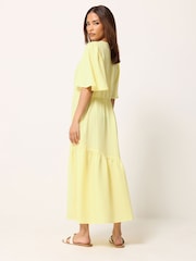 PixieGirl Petite Yellow Textured Asymmetric Midi Dress - Image 3 of 5